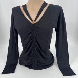Hugo Boss Silk Long Sleeve Top Logo Scarf‎ Necklace Look Sexy Goth Witchy Size M